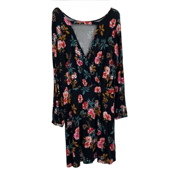 Ann Taylor LOFT NWT Women Black Floral Dress Size 14 Deep-v Back Long Sleeves - Picture 3 of 12